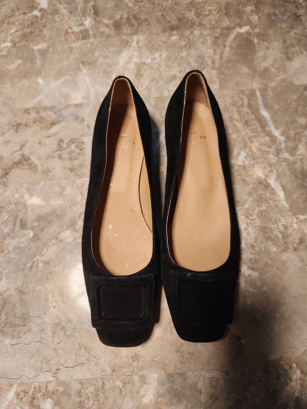 ANN MASHBURN Black Suede Square-Toe Flats